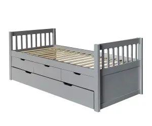 3ft Pine Wooden Trundle Bed With Storage Drawers in Grey