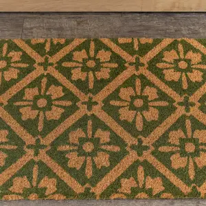 Melody Maison Green & Natural Geometric Tile Print Coir Door Mat