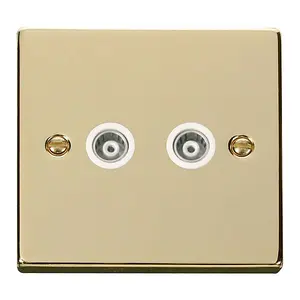 Polished Brass Twin Isolated Coaxial Socket - White Trim - SE Home