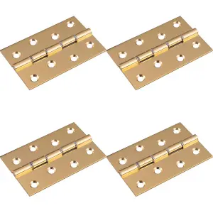 4 PACK - PAIR Double Steel Washered Brass Butt Hinge 76 x 50mm Satin Brass Door Fixing