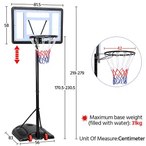 Yaheetech Black Portable Basketball Hoop with Wheels