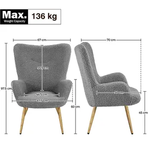 Yaheetech Grey Boucle Accent Chair with Wood-tone Metal Legs