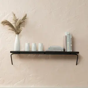 Venice Solid Wood Wall Shelf  Living Bedroom Kitchen Wall Mounted Floating Shelves in Black - Large