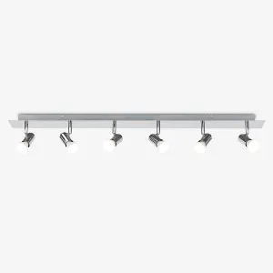 ValueLights Consul Silver Ceiling Bar Spotlight Includes 6 x LED Cool White 6500K Bulbs