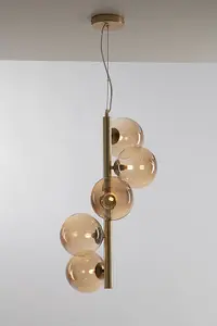 Luminosa Honey Multi Arm Ceiling Globe Pendant, Brass Satin With Champagne Diffusers, G9