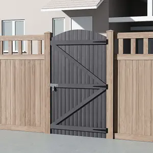 Outdoor Grey Arch Top Garden Wooden Gate Fence Door