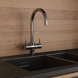 InSinkErator 4N1 Touch Chrome J Shape Instant Filtered Steaming Hot and Cold Water with Mains Hot & Cold Kitchen Mixer Tap