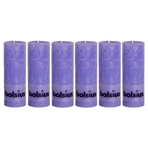 Bolsius 6PC Old Purple Rustic Pillar Candles 190 x 68mm