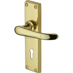 Heritage Door Handle Lever Lock Windsor Design (Set of 2) Polished Brass