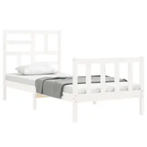 Berkfield Bed Frame with Headboard White Single Solid Wood