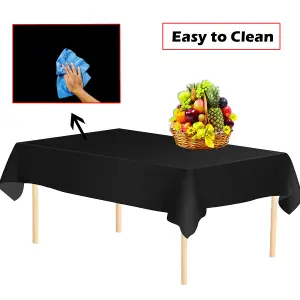 Black Plastic Table Cover, Disposable Wipe Clean Waterproof Tablecloth - 54"x108"