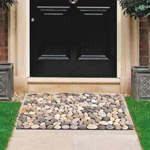 River Rock Stepping Stones Door Mat - Indoor or Outdoor Pebble Stone Design Doormat with Weather Resistant Backing - 40 x 59cm