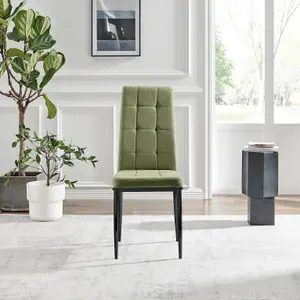 Furniturebox UK Dining Chair - 2x Paloma Green Fabric Upholstered Dining Chair Black Legs - Contemporary Dining Kitchen Furniture