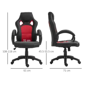 Vinsetto Racing Gaming Chair Swivel Home Office Gamer Chair with Wheels Red