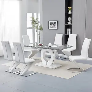 Furniture In Fashion Halo Melange Marble Effect Dining Table 6 Demi Z White Chairs