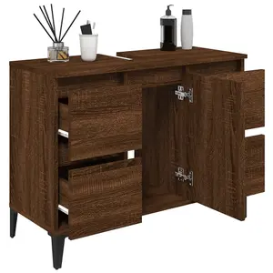 Berkfield Sink Cabinet Brown Oak 80x33x60 cm Engineered Wood