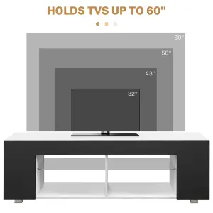 HOMCOM TV Stand 145cm TV Unit with Glass Shelves RGB LED Light for 60"TV Black