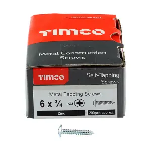 Timco - Metal Tapping Screws - PZ - Flange - Self-Tapping - Zinc (Size 6 x 3/4 - 200 Pieces)