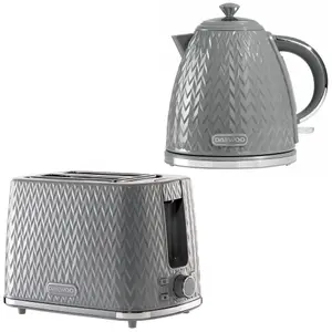 DAEWOO Argyle SDA1871GE Retro Set Kettle and Toaster Matching Bundle 2 Slice Browning Control Easy Clean 1.7L Jug Auto Off Grey