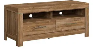 TV Unit Cabinet Media Storage LED Light 2 Soft Close Drawers Oak Effect Gent