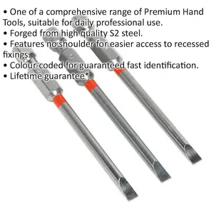 3 PACK 75mm Slotted 4mm Colour-Coded Power Tool Bits - S2 Steel Dill Bit