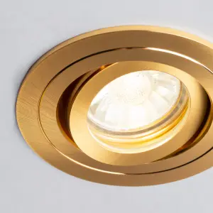 Litecraft 5 Pack Satin Brass Modern Bathroom IP65 Circular Tiltable Downlights