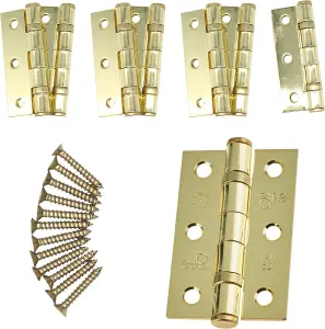 EAI - 3" Internal Door Hinges & Screws G7 FD30  - 76x50x2mm Square - PVD Brass - Pack 4 Pairs