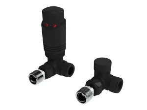 Designer Black Thermostatic Radiator Valve Twin Pack TRV Black Corner