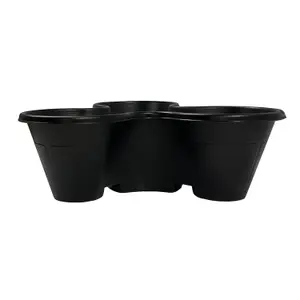 Trio Stackable Stacking Strawberry Planter Plant Flower Pot Herb Garden - Black