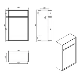 Declan Black & Concrete Back to Wall Toilet WC Unit (W)500mm (H)790mm