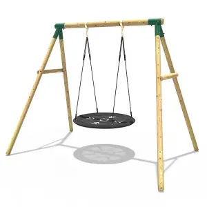 Rebo Wooden Garden Swing Set with Large Round Net Swing Seat - Mercury Green