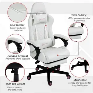 Vinsetto Racing Gaming Chair With Swivel Wheel, Footrest, PU Leather Recliner Gamer Desk For Home Office, White