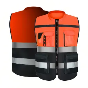 Reflective work clothes multi-pocket reflective clothing construction site vest vest Orange