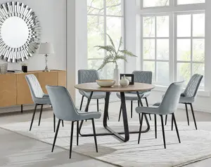 Furniturebox UK Santorini Brown Round Round Dining Table And 6 Grey Pesaro Black Leg Chairs