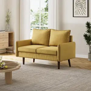 Double Sofa 2-Seat Velvet Upholstered Sofa for Living Room Flaxen 141 x 76 x 73cm