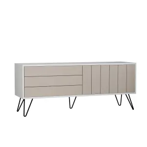 Decortie Picadilly Modern TV Unit Multimedia Centre Storage Cabinet White Mocha Grey 139cm for 55" TV