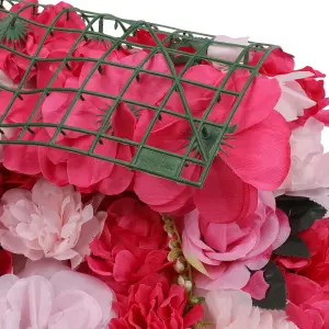 Artificial Flower Wall Backdrop Panel, 60cm x 40cm, Pink with Green Leaves