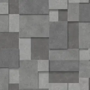 Fine Decor FD25354 Metallic Squares Wallpaper, Dark