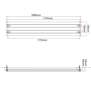 Porter White Double Horizontal Flat Panel Radiator - 1800x340mm