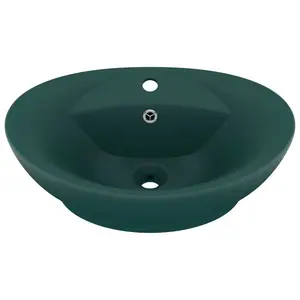 Belfry Bathroom Pearlene 390mm W Ceramic Oval Sink with Overflow Dark Green