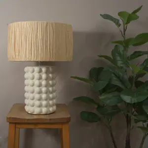 ValueLights Kiran Stone Bobble Ceramic Bedside Table Lamp with Natural Raffia Shade