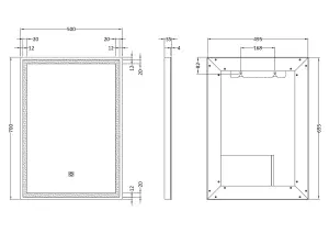 Rectangular LED Illuminated Framed Touch Sensor Mirror with Demister, 700mm x 500mm - Chrome