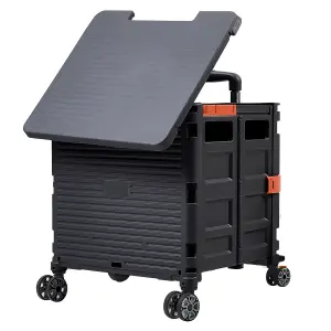 Black Collapsible Rolling Protable Crate with Magnetic Lid and Adjustable Handle