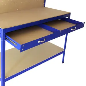 Workbench With Pegboard And Drawer In Blue