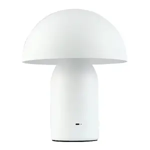 Modern Rechargeable 35cm Mushroom Lamp in Mat White with Touch Dimmer Button