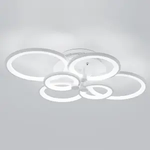 Modern 6 Light Circular LED Semi Flush Ceiling Light Fixture for Nordic Decor Cool White 75cm