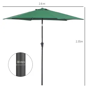 Outsunny Patio Umbrella Parasol Sun Shade Garden Aluminium Green 2.6M