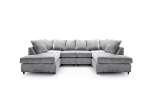 Harriet Plus Crushed Chenille U-Shape Sofa in Light Grey