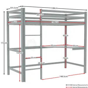 Vida Designs Sydney Grey Bunk Bed With Desk