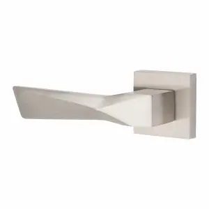 1 Pair Modern Aura Design Satin Nickel Premium Bathroom Door Handles Square Rose - Golden Grace